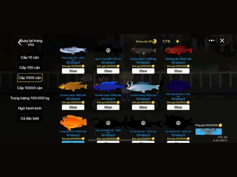 Hệ thống nâng cấp và phát triển trong Câu Cá Vạn Cân Mod Apk